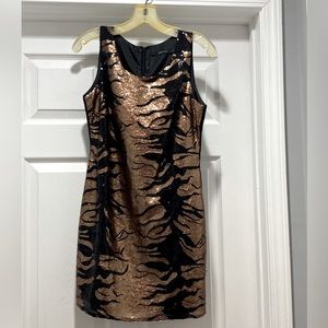 Ark & Co. Sequin front copper and black sleeveless dress.